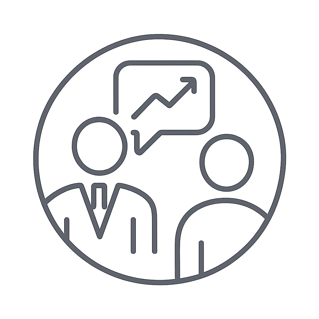 A line icon of a globe facing head-on with a graph icon above it and waving hand drawn south east.